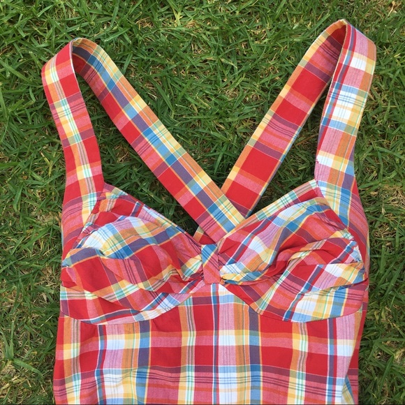 90’s Primary Color Plaid A-Line Sun Dress~ - Picture 1 of 7